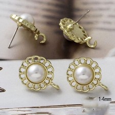 2Pairs Gold Plated Alloy Stud Faux Pearl Bead...