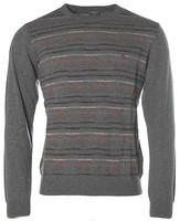 Kitaro Herren Pullover Strick Wolle Rundhals Streifen M Grau Mel X5161