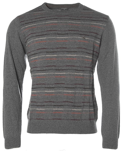 Kitaro Herren Pullover Strick Wolle Rundhals Streifen M Grau Mel X5161-image
