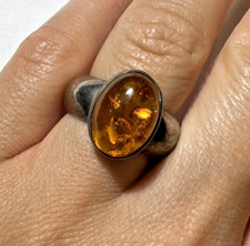 Vintage Wide Golden Yellow Honey Amber Sterling Silver 925 Sz 6 Ring CQ 10. 1
