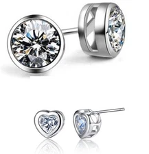 MEN WOMEN 925 STERLING SILVER 6MM CZ BLING ROUND HEART STUD EARRINGS
