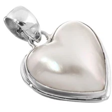 Heart White Mabe Pearl Sterling Silver Pendant, 1 1/4"