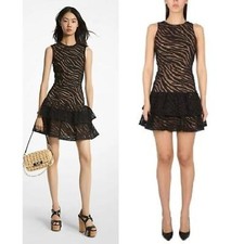 MICHAEL Michael Kors Women's Zebra Eyelet Cotton Mini Dress Black Size 10 NWT