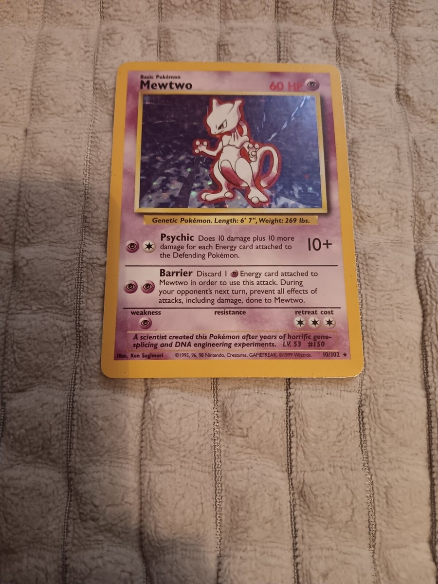 mewtwo pokemon card sale Mewtwo Holo Rare 10/102 Pokemon Card Base Set Heavy Play Damaged WOTC