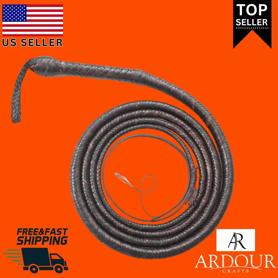 Látigo de toro de cuero de canguro de 04 a 16 pies, 16 trenzas Indiana Jones Bullwhip Foto 2 de 4