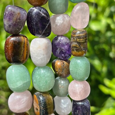 NELLYS  Amethyst Rosenquarz Tigerauge Aventurin Nuggets Strang Guru  Perlen Mix 