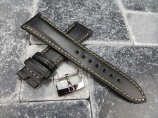 18 mm Calf Leather Strap Black Watch Band with OEM OMEGA Polish Buckle Set White