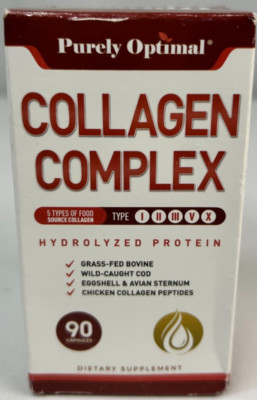 PURELY OPTIMAL COLLAGEN COMPLEX HYDROLYZED PROTEIN 1800MG 90 CAPS EXP 2/27