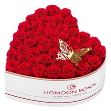 47-Piece Flowers Forever in Heart Shape Box, Preserved Roses Flowers Gifts fo...