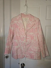 1970s Vintage Pink and White Batik Tiki Blazer. Like Sandwich Isles