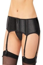 Coquette 1017 Black Satin Rhinestone Garterbelt with 6 Garters - Small UK 10-12