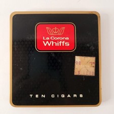 La Corona Whiffs 10 Mini Cigars Tin Small Almost 4" Sq Made in England