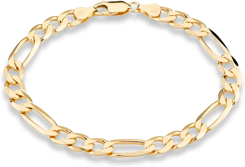 18K Gold over Sterling Silver Italian 7Mm Solid Diamond-Cut Figaro Link Chain Br