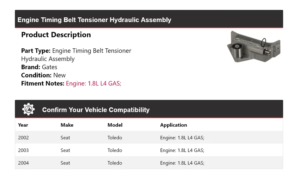 Tensor de correa de distribución hidráulico para motor Seat Toledo 2002-2004 puertas de montaje Foto 2 de 4