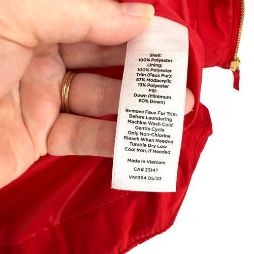 Talbots Red Down Puffer Vest Removable Faux Fur Collar PLUS 3x Pockets Quilted - Picture 15 of 17