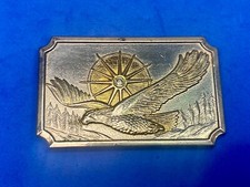 Vintage Silver  Gold Tone Flying Starburst Patriotic Usa Eagle Belt Buckle