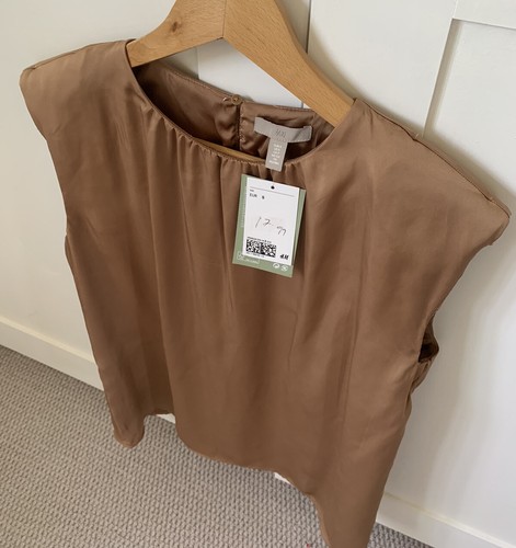 H&M Top Blouse Bronze Size S Satin Fabric Summer Holiday New W/ Tags - Picture 10 of 12