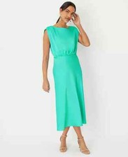 NEW 179 Ann Taylor Shirred Shoulder Flare Dress mint glow midi dress sz 4