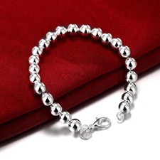 Women's 925 Sterling Silver 8mm Hollow Balls String Chain Fashion Bracelet