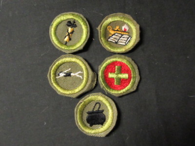 Khaki Crimped Edge Boy Scout Merit Badges, Lot of 5 different   c20 #4