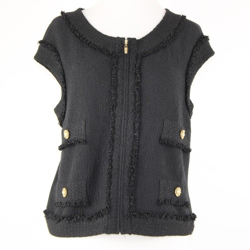 St John Sz 12 Black Gold Hardware Sleeveless Zipper Detail Novelty Knit Vest - 第 11/16 張圖片