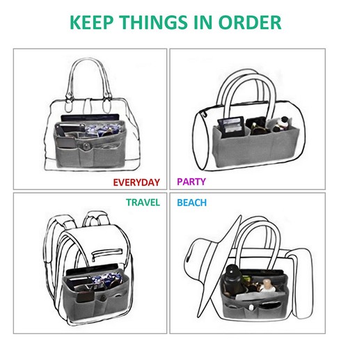 Cartera de fieltro bolso organizador puntera inserción multi bolsillo bolsa de almacenamiento en bolsa modeladora - Imagen 58 de 62