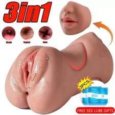 3in1 Realistic Pocket Pussy Male Masturbator Oral Vagina Adult Sex Toys for Men