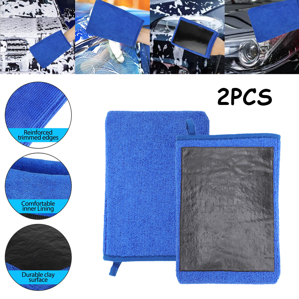 2Pcs Car Wash Gloves Microfiber Clay Bar Towel Detailing Cleaning Cloth Rag Mitt