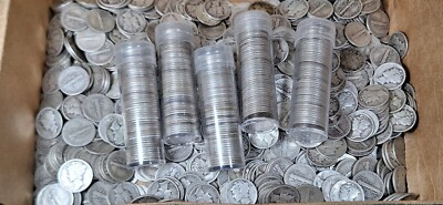 One roll of 50 Mercury Dimes $5 Face Value 90% ''JUNK'' SILVER Better Grades