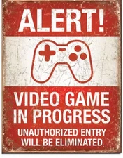 Alert Video Games In Progress Metal Tin Sign Kids Man Cave Bar Wall Decor #2037