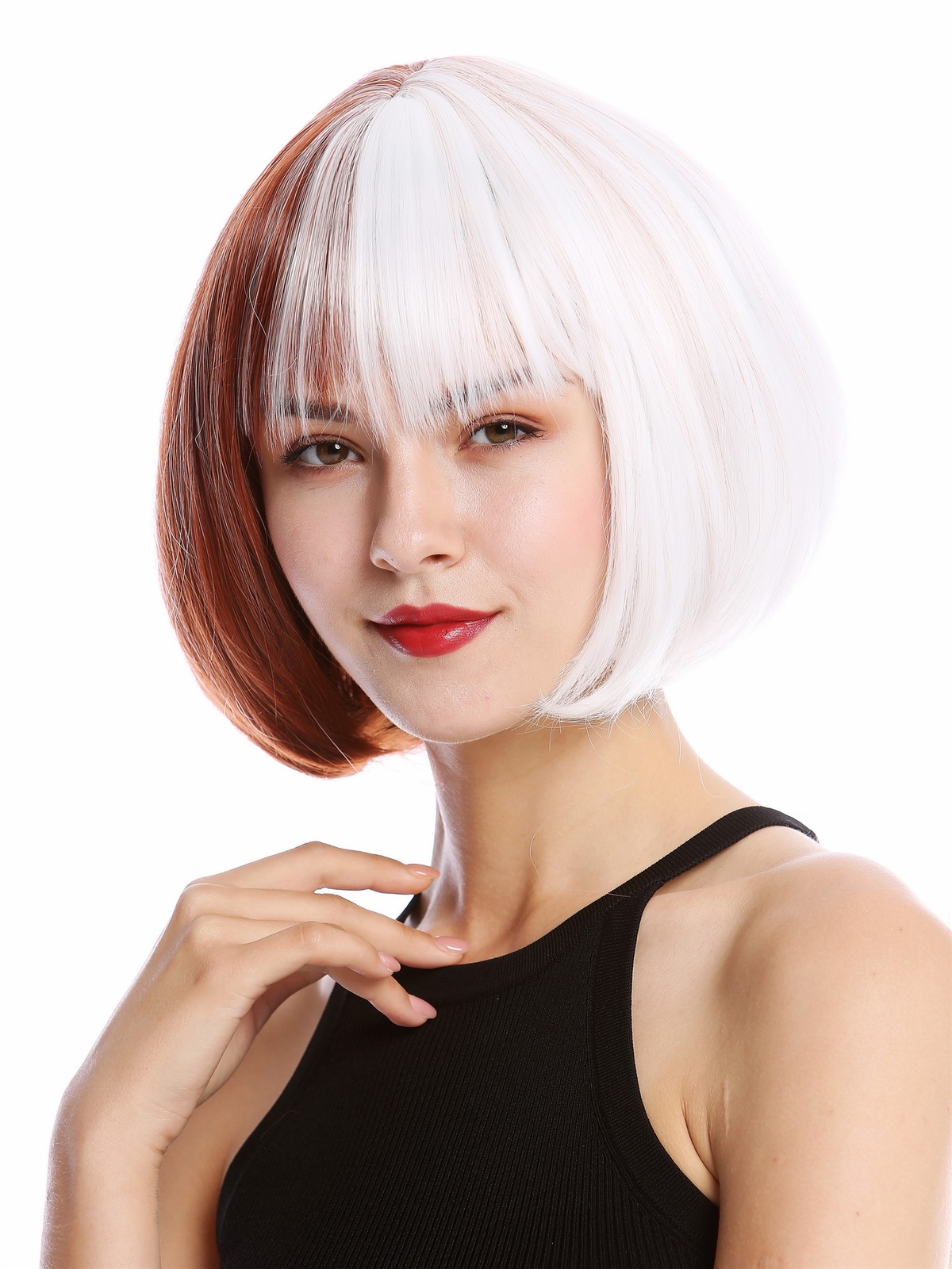 Wig Women Quality Wig Bob Voluminous Two-Tone Halved White Red