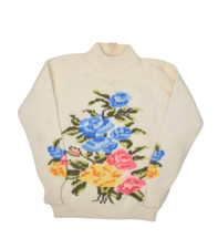 Vintage Floral Sweater Womens S Wool Bouquet Mock Neck Pullover Marianne Fashion