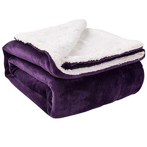 Sherpa Blanket, Super Soft Fuzzy Flannel Fleece/Wool Throw(50"x60") Purple - Picture 1 of 6
