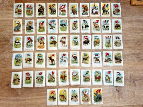 1900's Tobacco Silks Lot of 55 Cigarette Silk Set Animals w/ Flags Complete Set