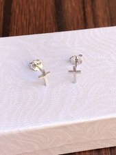 Plain Cross Stud Earrings 925 Sterling Silver Dainty Cross Studs VERY TINY 6.5mm