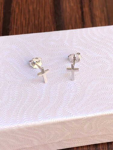 Plain Cross Stud Earrings Sterling Silver 925 Dainty Cross Studs VERY TINY 6.5mm
