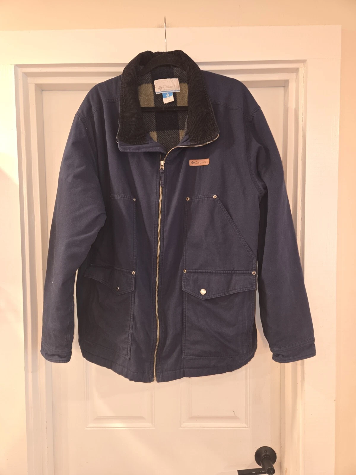 Columbia Mens Canvas Flannel Insulated Barn Chore Jacket Blue Size 2X