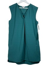 Leith Shift Dress Size S Teal Blue Boxy Pockets V-Neck Woven Pleat Detail NWT