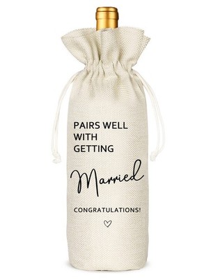 Wedding Wine Bag Linen Gift For Couples Bride And Groom Pairs Well With Married