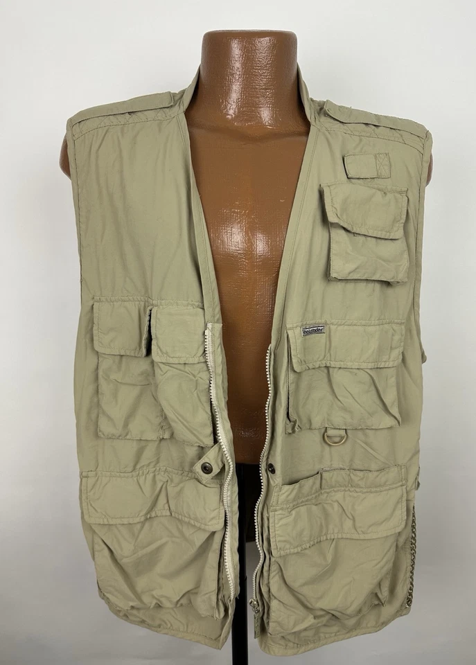 Chaleco de Viaje Weekender Para Hombres Grande Nylon Safari Chaleco Pesca Senderismo Cremallera Completa Beige Foto 4 de 4