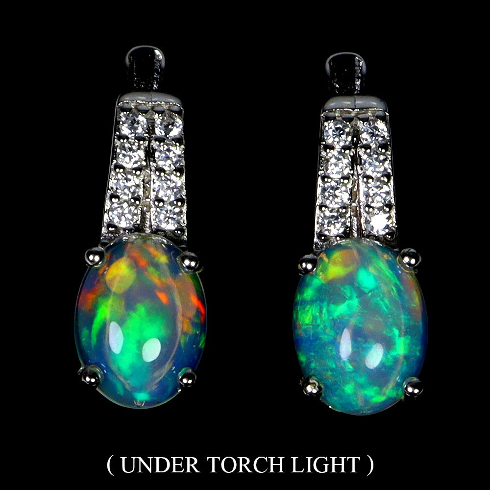 925 Sterling Silver Earrings Oval Fire Opal 8x6mm Natural Gemstone Jewelry