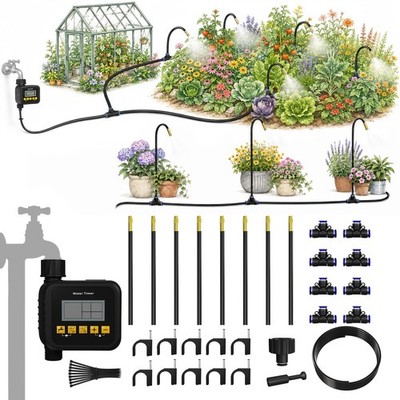 Automatic Plant Watering Kit with Timer, 10m DIY Drip Irrigation System