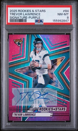 2025 Panini Rookies & Stars Trevor Lawrence #84 Purple Signatures /25 Auto PSA 8