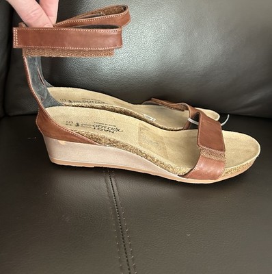 New NAOT Women's 42 11 Brown Pixie Ankle Low Wedge Cork Sandals Shoes $174