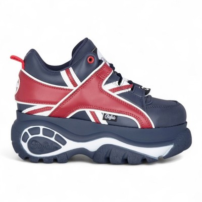 Buffalo 1339-14 Damen Blau Rot Kunstleder Chunky Plateau Sneaker Turnschuhe
