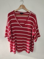 JD Williams Womens Jumper Top Size 20 Red White Striped Netted Casual Knit Mesh