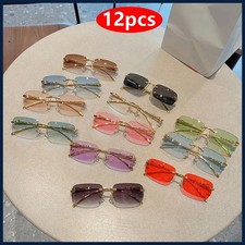 12pcs New Rimless Small Rectangle Sunglasses Fashion Y2K Frameless Sun