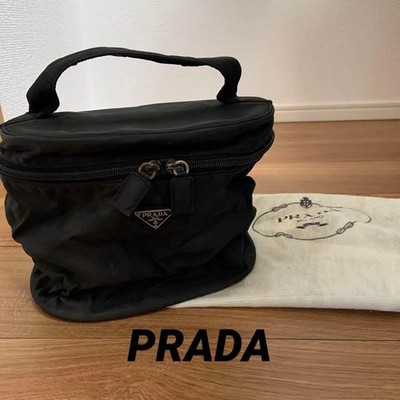 PRADA Vanity Pouch Vanity Bag Triangle Logo Nylon Black Silver USED Auth #S3416
