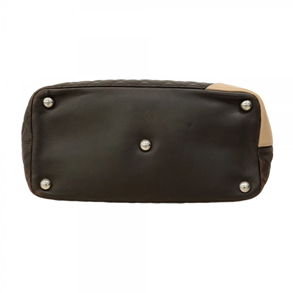  Bolso de Mano Chanel Cambon Piel de Cordero Marrón Plata Herrajes 580007 Foto 3 de 4