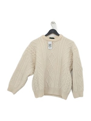 Aran Crafts Ireland Herren Pullover S Creme 100% Wolle Rundhals Pulli